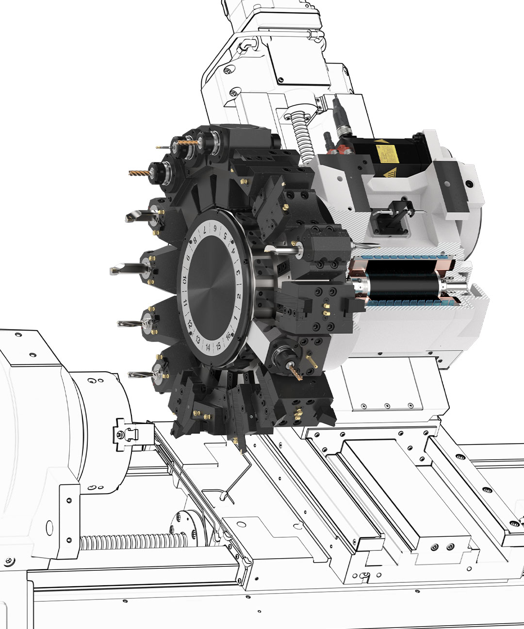 TURRET WITH A BUILT-IN MOTOR